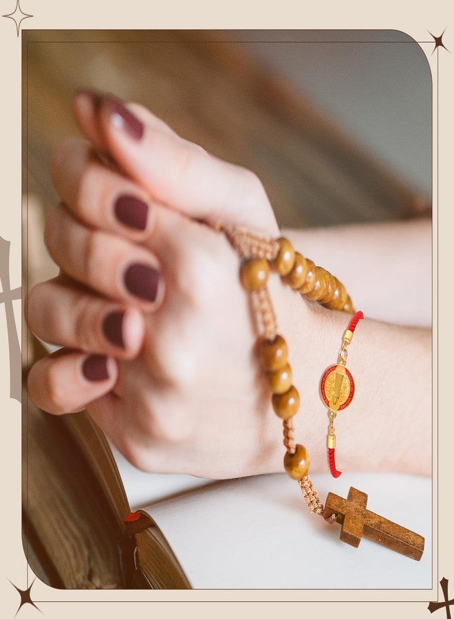 Canchiing 2 Pcs Saint Benedict Medal Blessing Gifts Red String for Protection Adjustable Catholic Bracelet Rosary Bracelets Gifts for Men Women Birthday Christmas Confirmation - Image 5